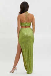 Astral Halterneck Sequin Dress Lime